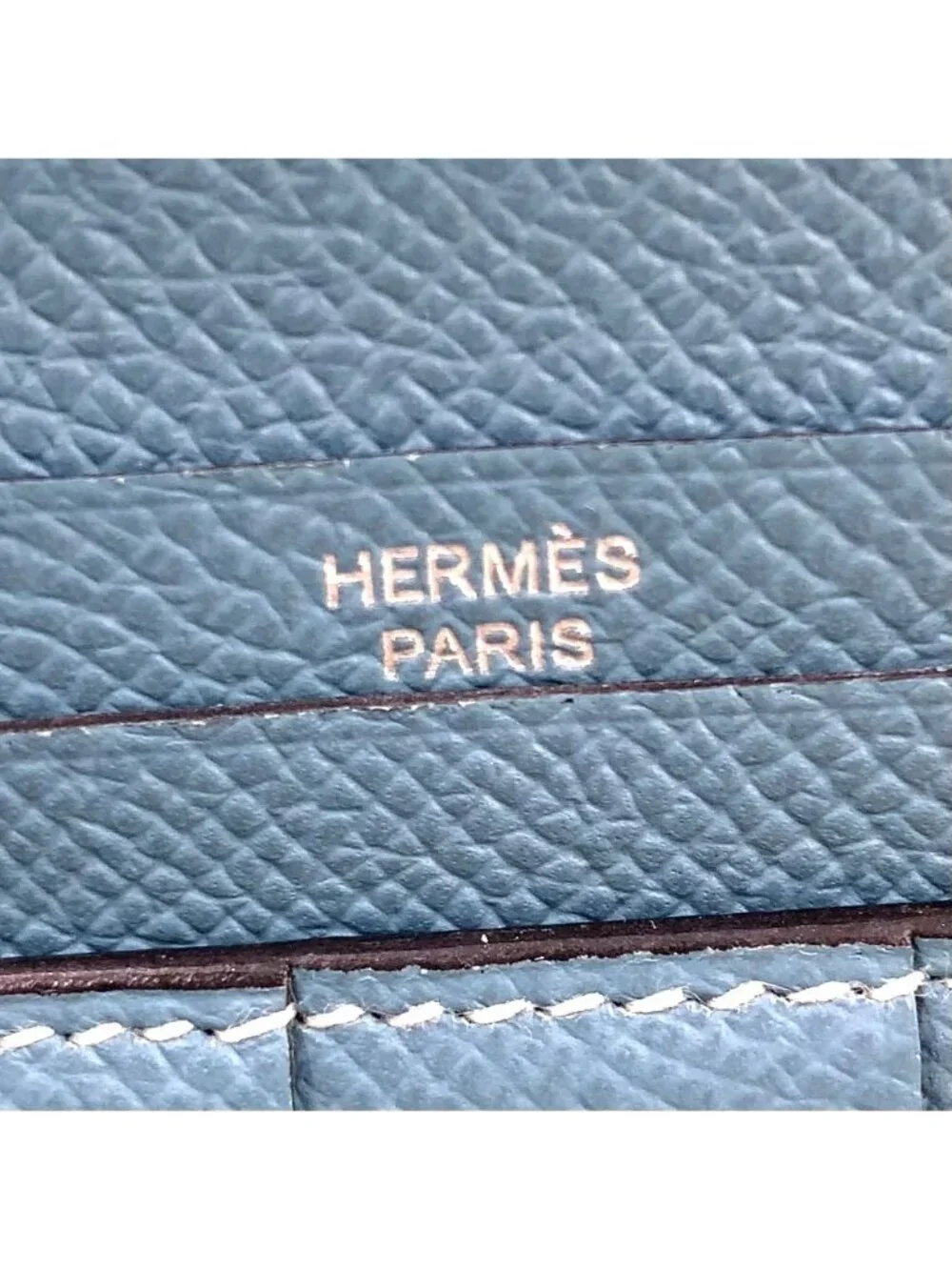Hermes Bearn Souffle Leather Light Blue Wallet Silver